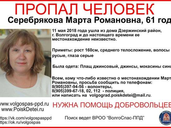 Бесследно исчезнувшую 61-летнюю женщину разыскивают в Волгограде