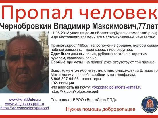 Пропавшего 77-летнего пенсионера без трех пальцев разыскивают в Волгограде