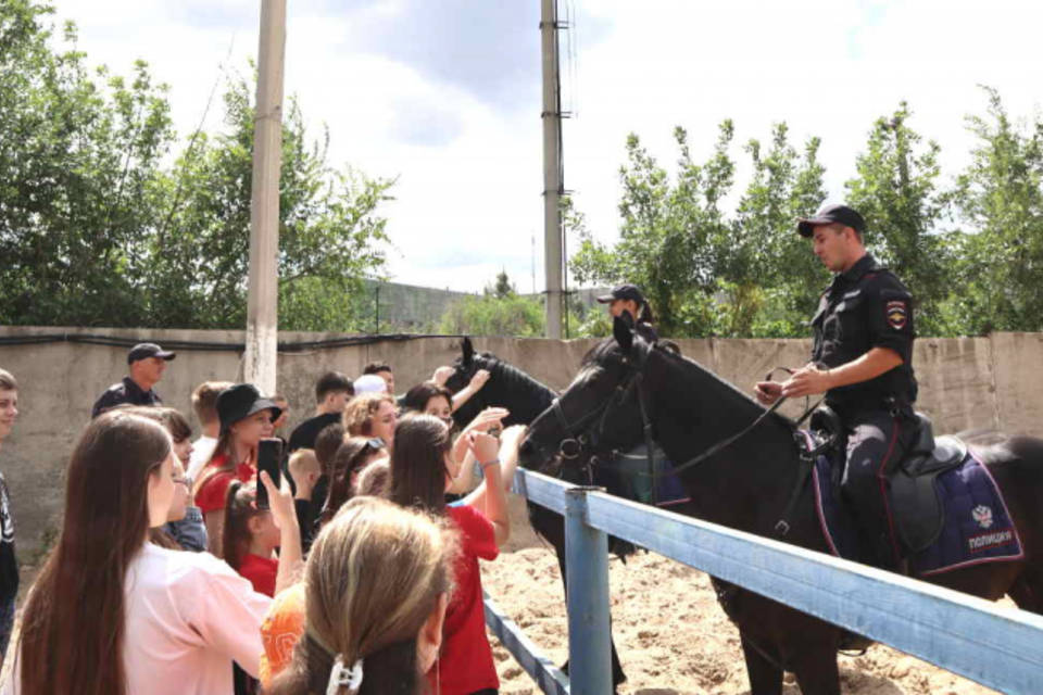 Волгоградские полицейские познакомили детей из Донбасса с работой кинологов и кавалеристов