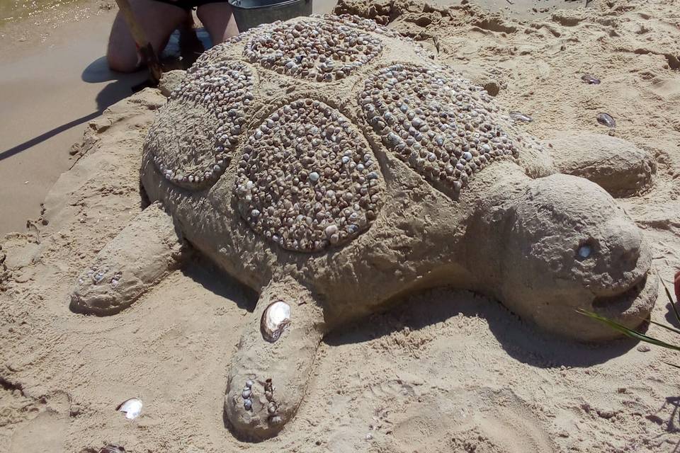 Волгоградцы на берегу Цимлянского водохранилища лепят фигуры из песка