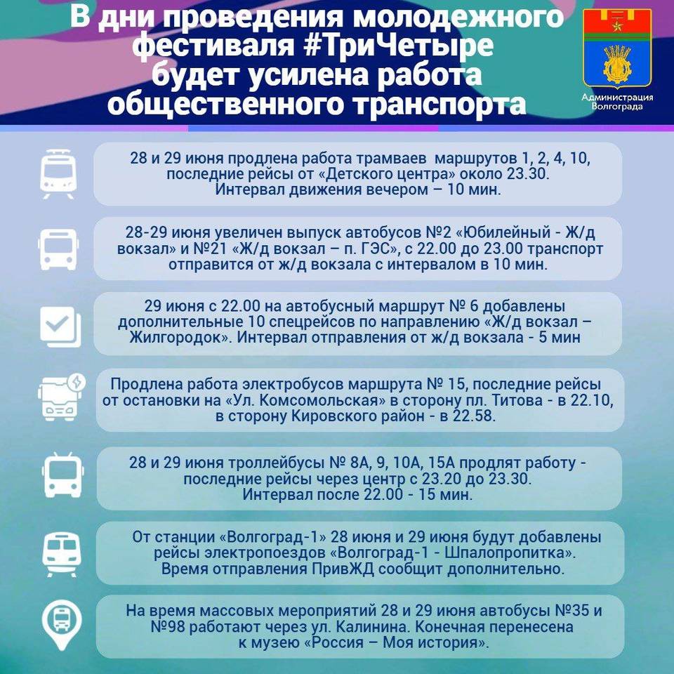 Волгоградцев информируют о работе общественного транспорта в дни молфеста  #ТриЧетыре