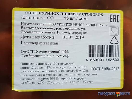 На полках волгоградских магазинов продают яйца из сырья