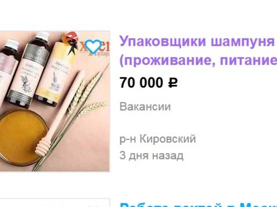 Волгоградцам предлагают работу в Москве: упаковка шампуней – 70 тысяч рублей