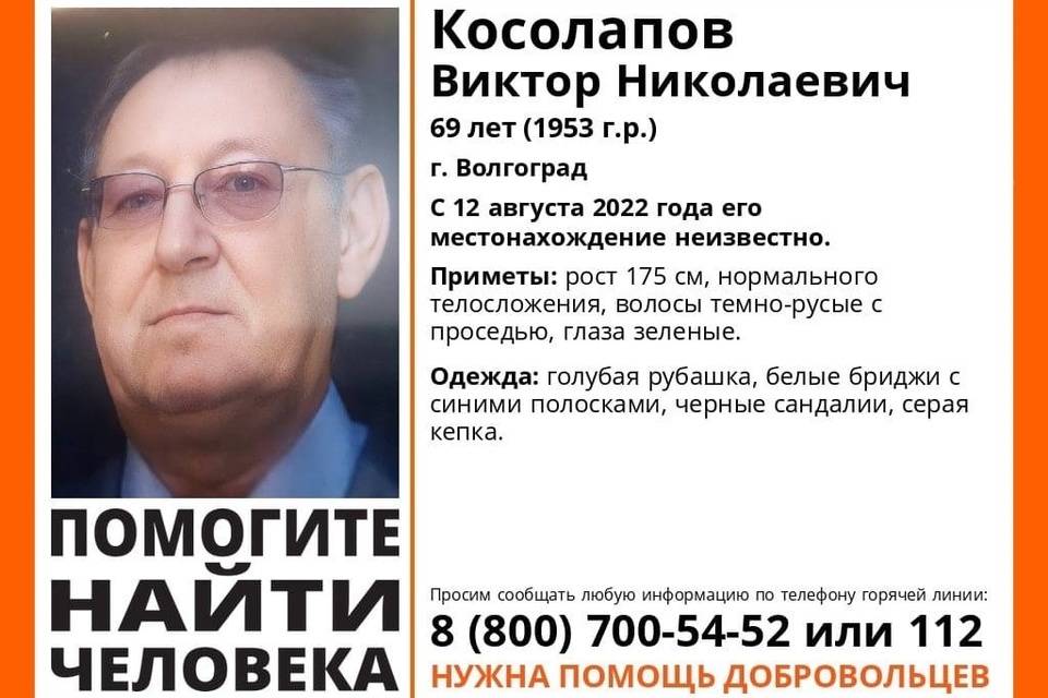 В Волгограде почти неделю ищут 69-летнего Виктора Косолапова
