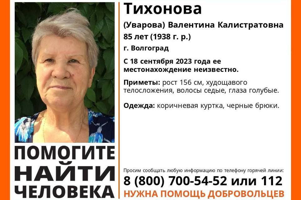 В Волгограде пропала 85-летняя женщина в коричневой куртке