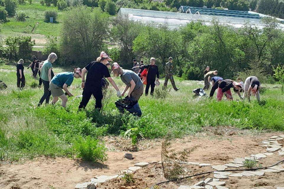 Школьники из Волжского благоустраивают детский ботанический сад