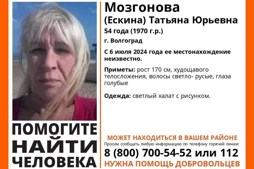 В Волгограде почти две недели ищут бесследно исчезнувшую Татьяну Мозгонову