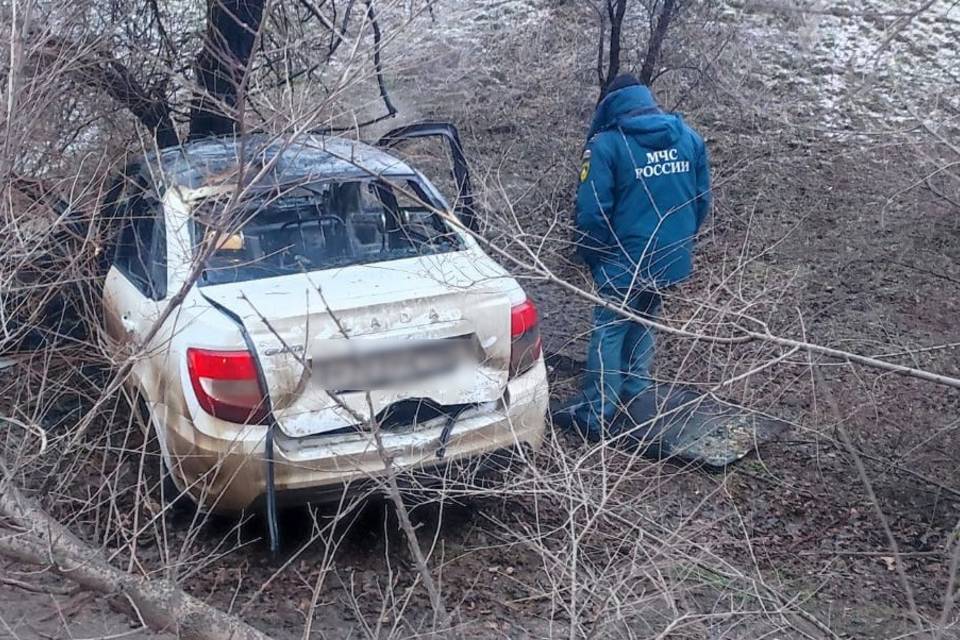 На севере Волгограда авто с детьми врезалось в дерево и загорелось