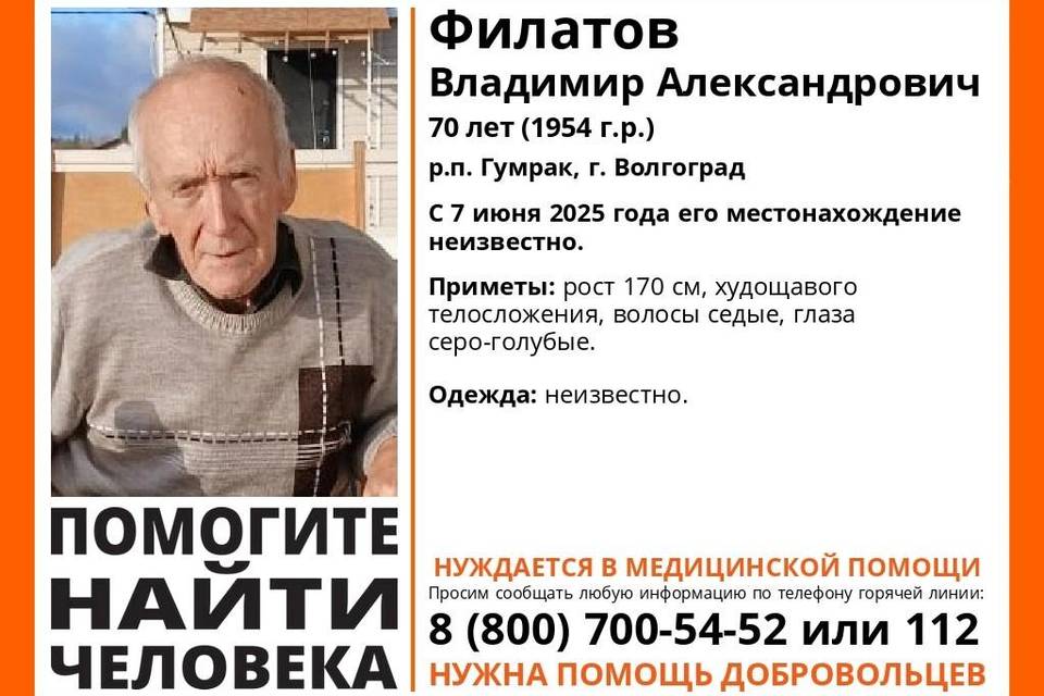 Волгоградцы ищут 70-летнего Владимира Филатова