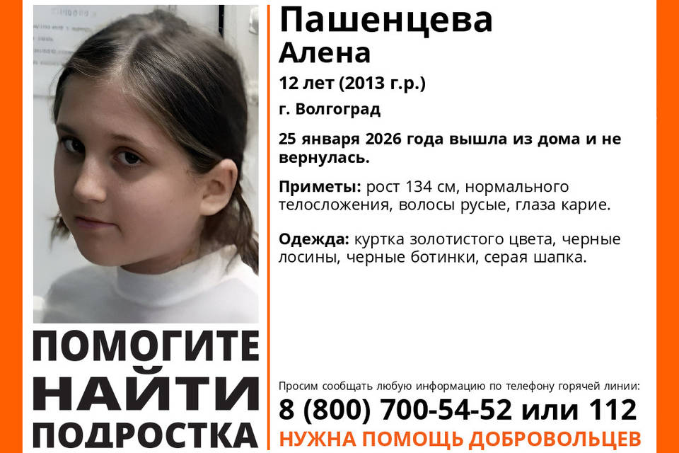 12-летнюю Алену Пашенцеву ищут в Волгограде