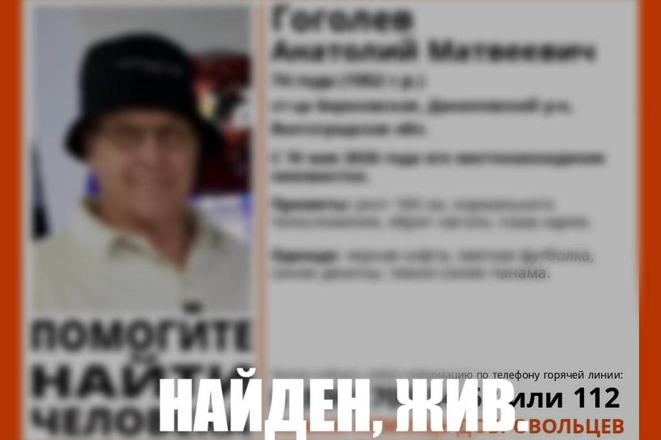 Анатолий Гоголев найден живым в Волгоградской области