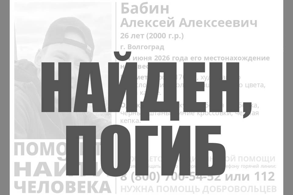 26-летний Алексей Бабин найден мертвым в Волгограде