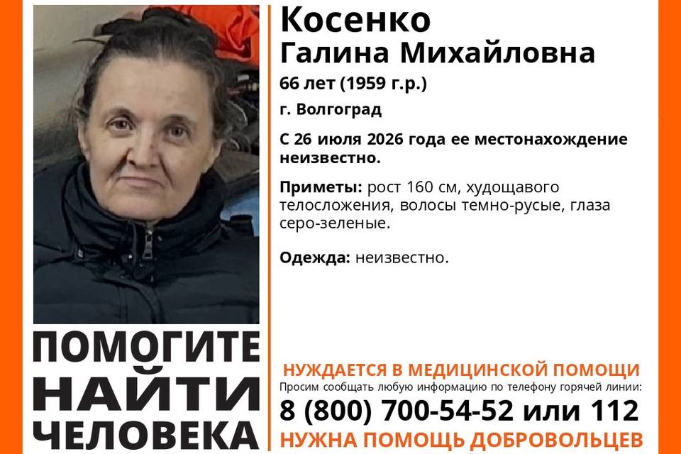 В Волгограде разыскивают 66-летнюю Галину Косенко