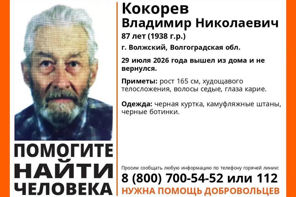 87-летний Владимир Кокорев пропал в Волжском