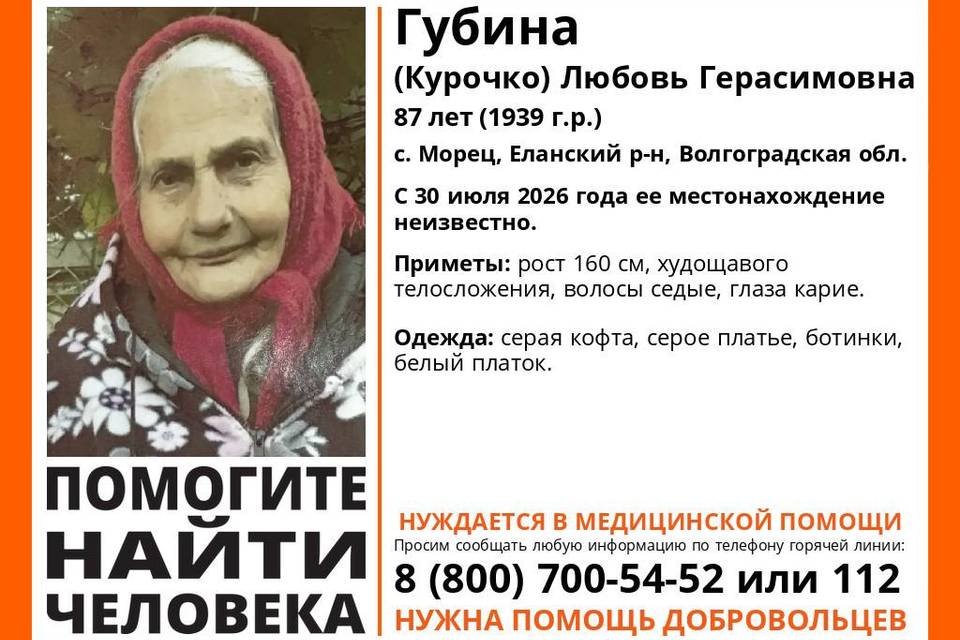 87-летняя Любовь Губина пропала в Волгоградской области